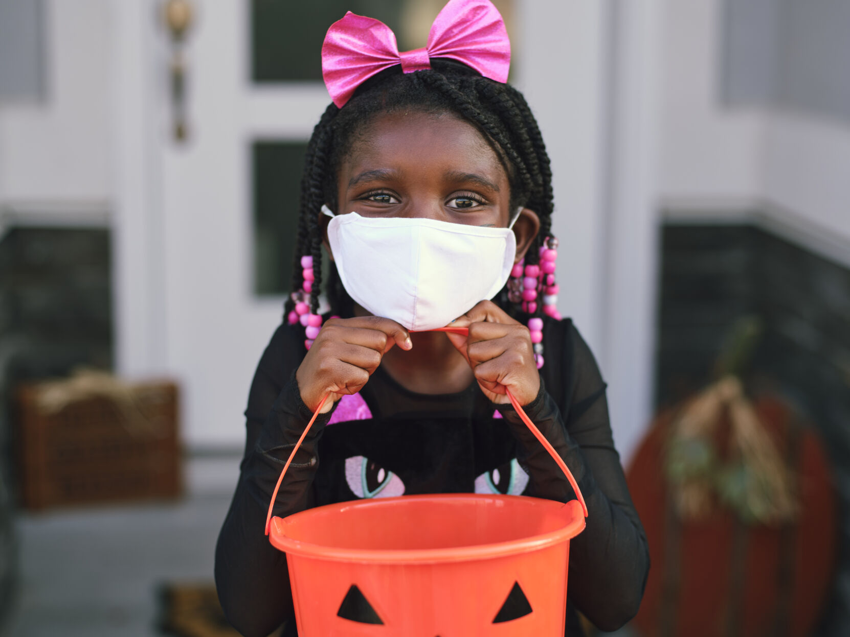 Halloween Children Trick or Treating Wearing Facemasks